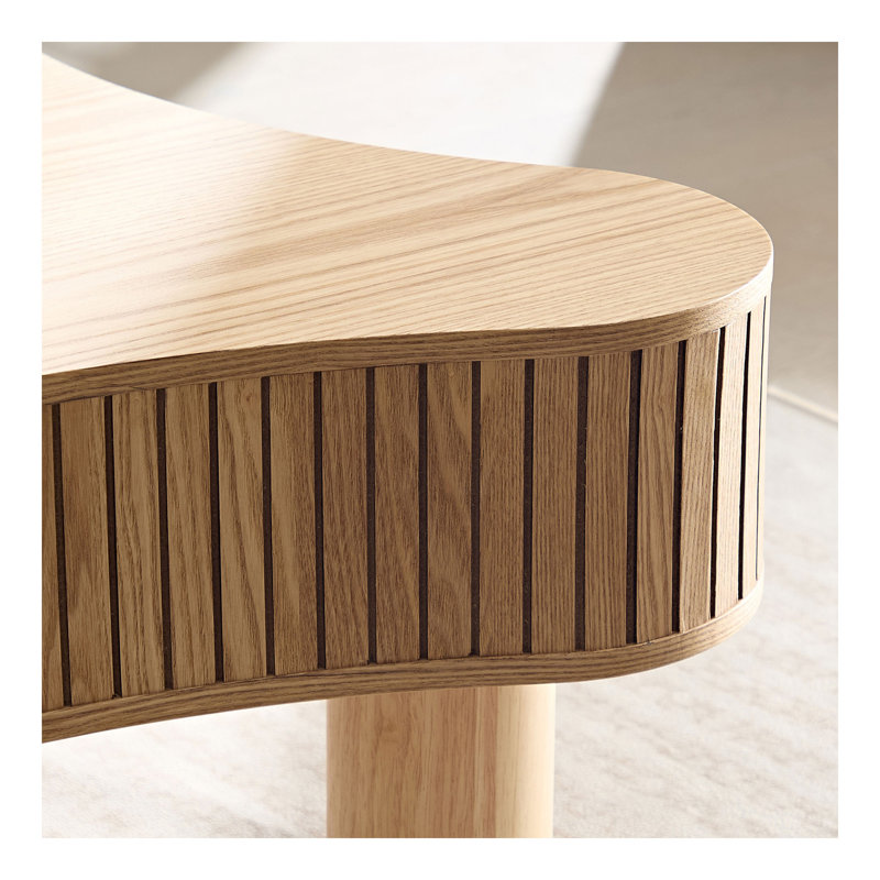 Table basse cylindrique moderne en bois de 42,52 pouces fabriquée à la main de forme irrégulière pour le salon, petite table basse avec piédestal robuste, couleur naturelle