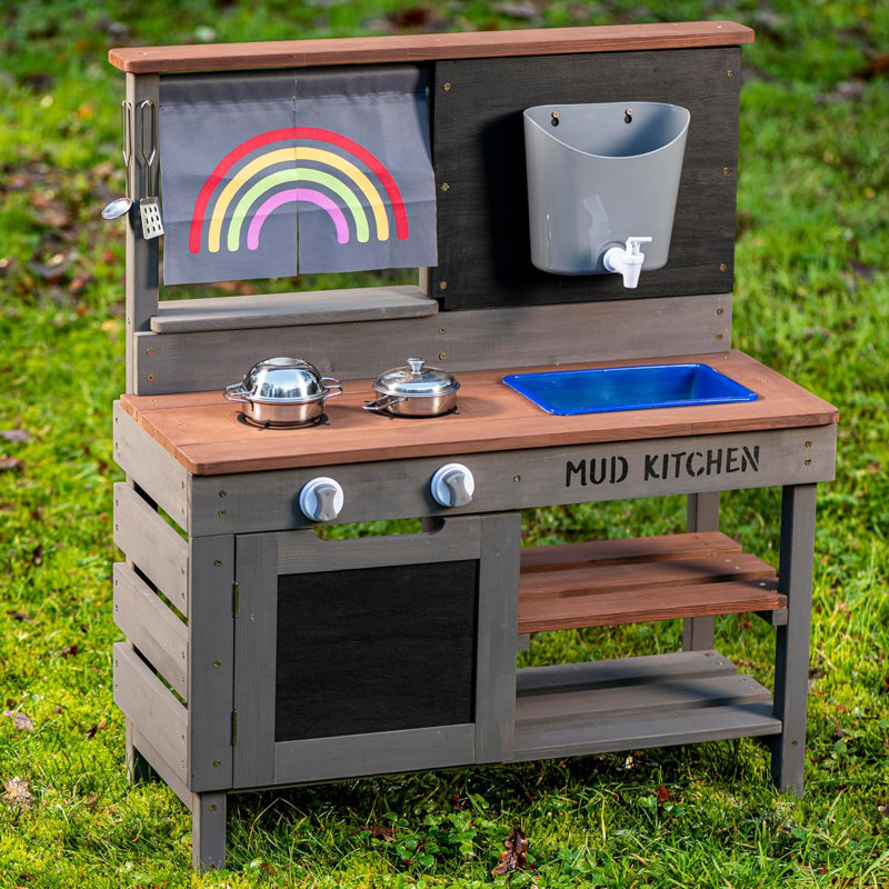 Children's Mud Kitchen Wooden Outdoor Play Kitchen with Sink Oven Chalkboard Accessories Hemlock Wood Kids Role Play