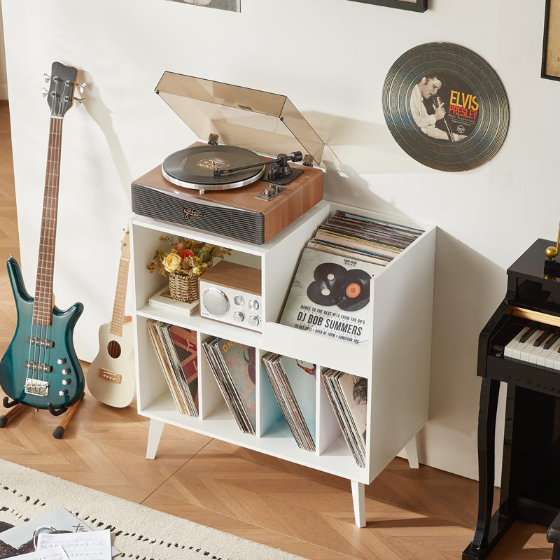 Large Record Player Stand, White