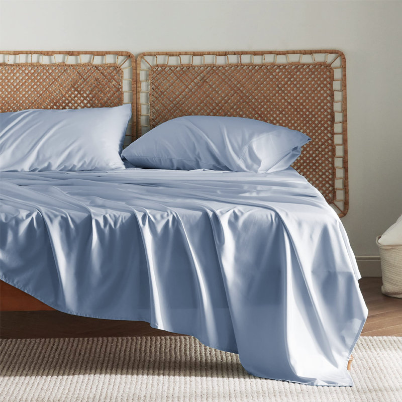 Essential Collection Cooling Rayon Derived from Bamboo Sheet Set, Full Sheet Set with 2 Pillowcases, Mineral Blue