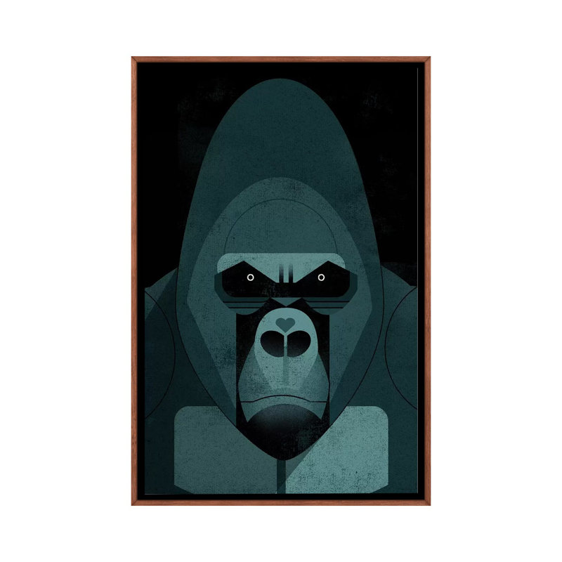 Gorilla by Dieter Braun - Print on Canvas, 101.6 cm H x 66.04 cm W, Classic Brown Wood Framed