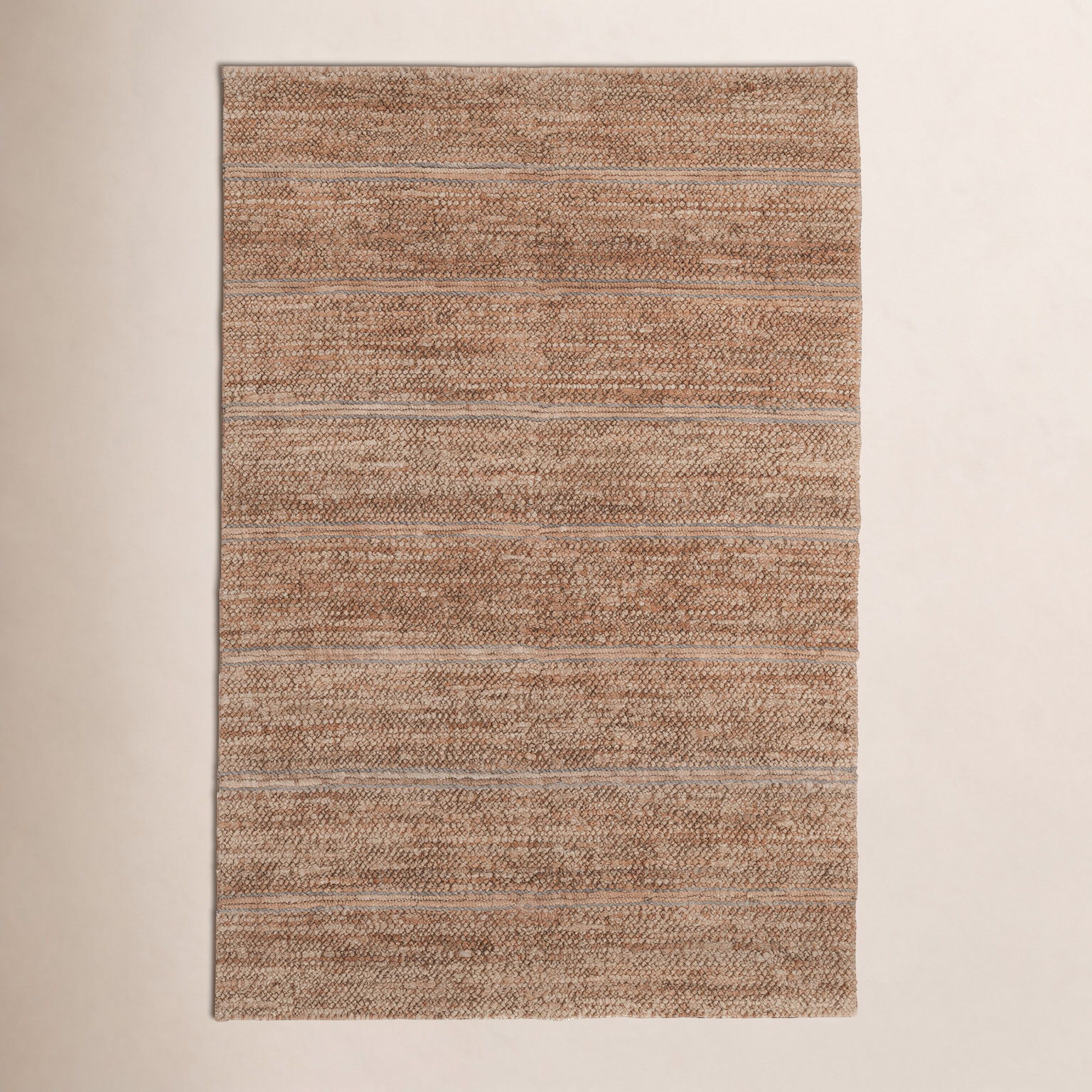 Beamond Brown Hand-Woven Striped Jute Rug, Rectangle 2' x 3'
