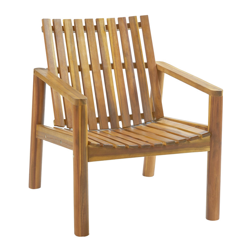 Kenmare Modern Rustic Acacia Wood Outdoor Lounge Chair with Slatted Back and Curved Seat, Teak, 2