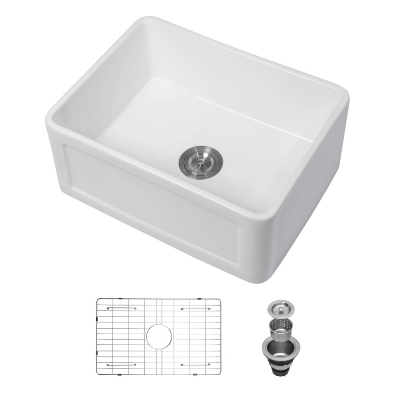 Ceramic White 24 Inch Kitchen Single Bowl Farmhouse Sink Rectangular Vessel Sink