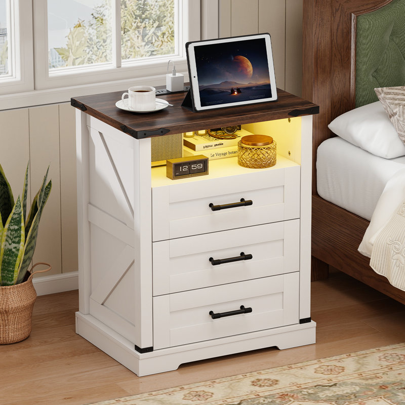  Table de chevet Farmhouse, Blanc / Brun, Individuel
