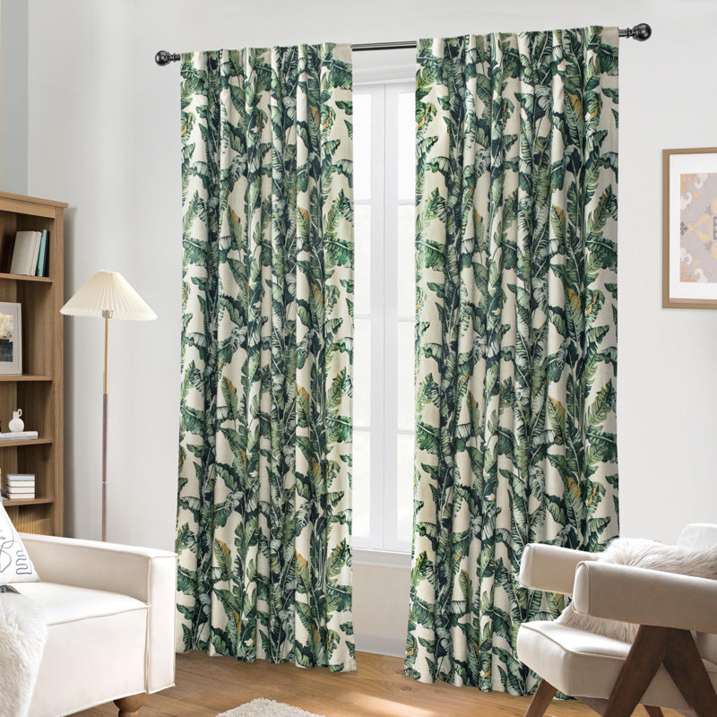 Tropical Linen Floral Curtains Blackout  Lined Thermal Window Drapes for Bedroom Grommet Farmhouse Leaf Home Decoration 2 Panels