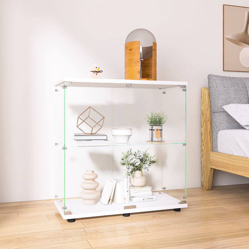 Vitrine blanche à deux portes sur pied, 33,35 po x 32,04 po x 14,33 po - conception à 2 tablettes pour divers objets
