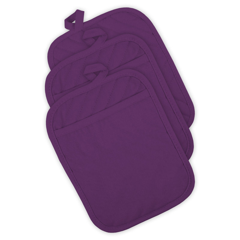 Eggplant Purple Quilted Cotton Pot Holder Set, 7x9, Heat Resistant