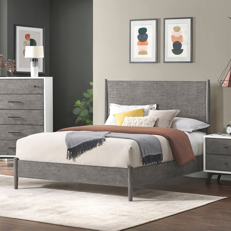 Lit très grand moderne Mid-Century Avrie cannelle, Gris, Grand