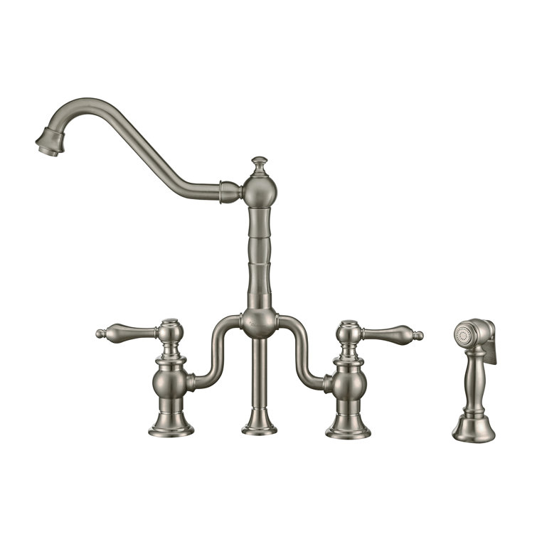 Twisthaus Plus Bridge Faucet with Long Traditional Swivel Spout Solid Side Spray