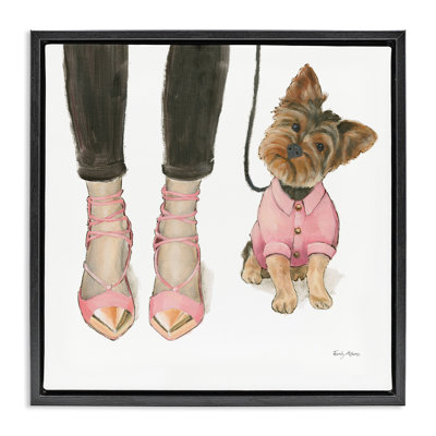«Glam Dog Walk Pink Heels», art mural encadré sur toile flottante par Emily Adams