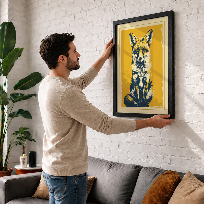 Fox in Repose Graphic - Framed Print, A1 - 84.1 x 59.4 cm, Oak