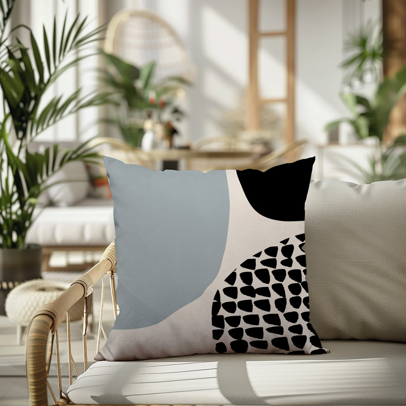 Coussin carré intérieur / extérieur pia, H 17 po x l 17 po, Gris / noir / blanc cassé