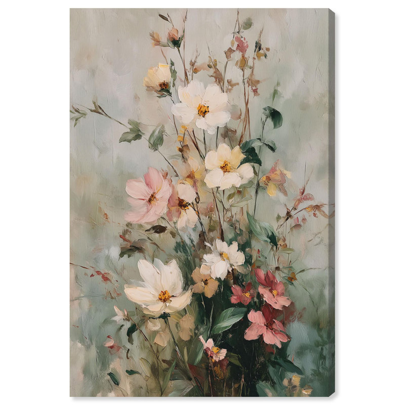 Art floral rétro sur toile , H 15 po x l 10 po, Toile tendue