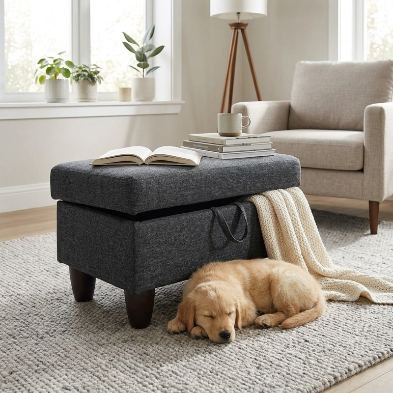 Canapé modulaire avec repose-pieds et structure en bois massif, Noir gris