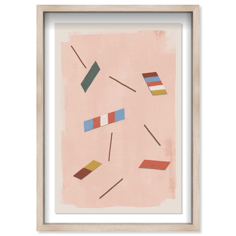 Oliver Gal Floating Color Blocks in Pink Abstract - Luxury Shadowbox Framed Wall Art, 32" H x 22" W, Cream