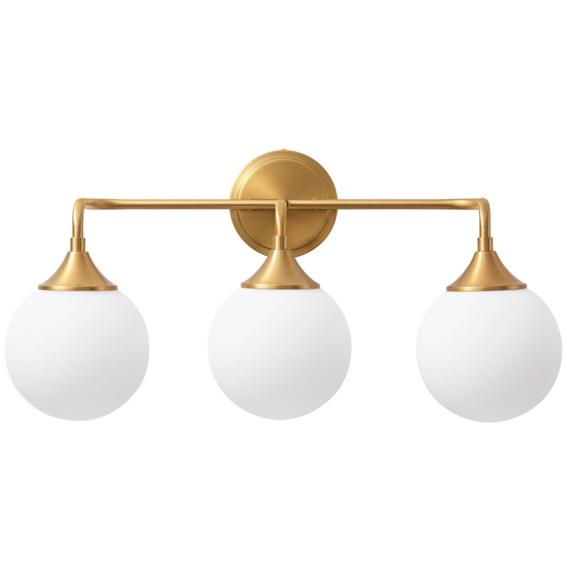 Romale Dimmable Bathroom Vanity Light with 5.9in Milk Opal Glass Globe Shade, Gold, 3