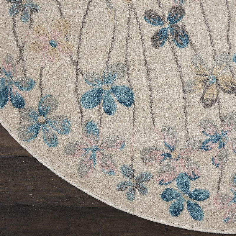 Tapis à motif floral ivoire Zaizi, Rond 5 pi 3 po