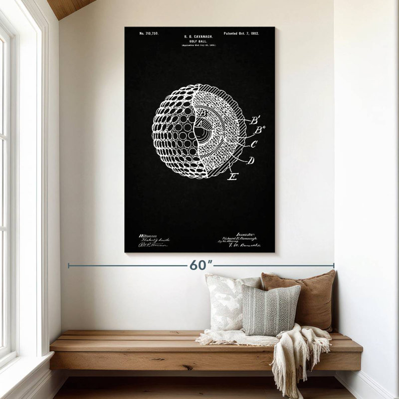 Affiche rétro d'une balle de golf noire, H 51 po x l 34 po