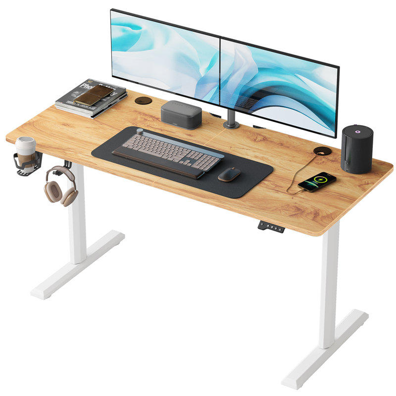 Bureau debout à hauteur ajustable Itsuo, L 55 po x P 23,60 po, Rustique clair / blanc
