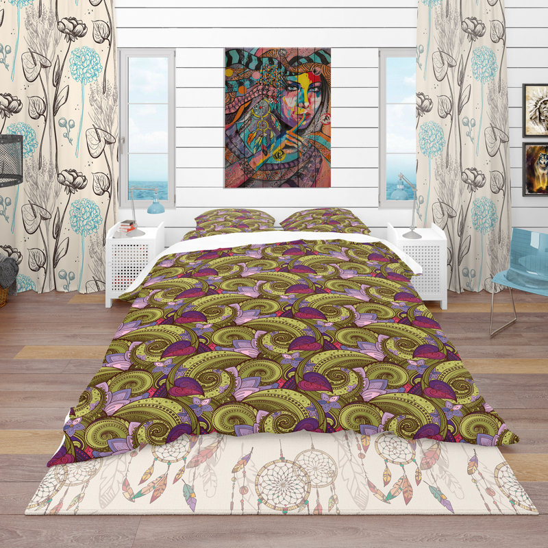 Ensemble de housse de couette bohème et éclectique, Housse de couette double / grand + 2 taies