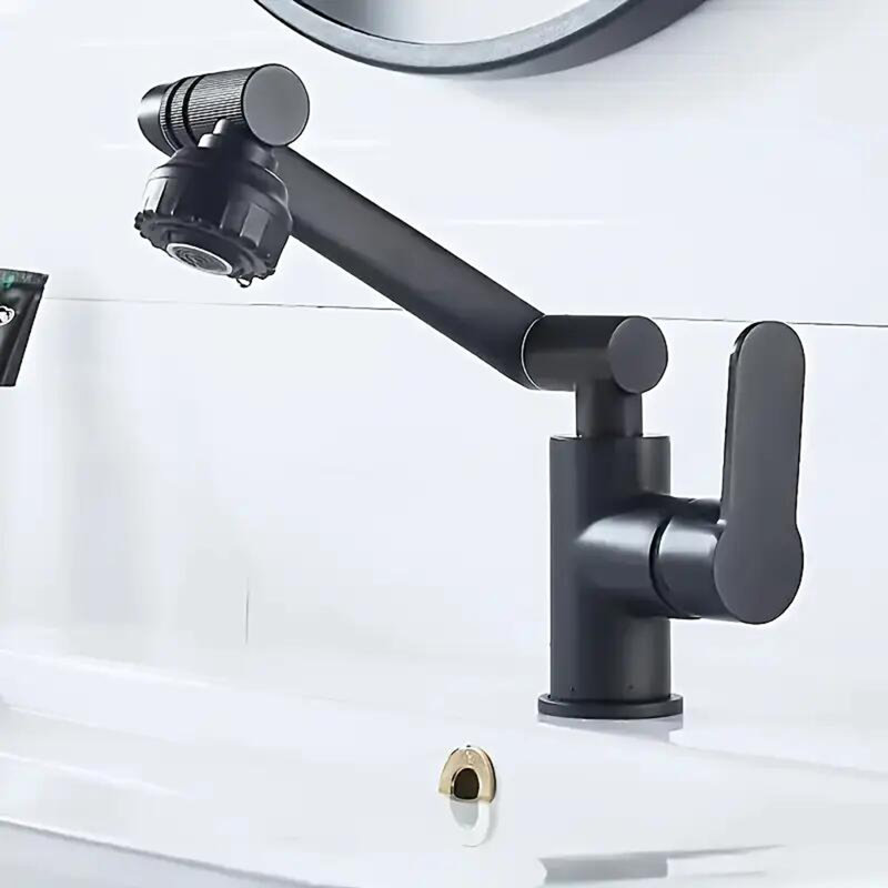 Mélangeur de meuble-lavabo de salle de bain pivotant à 1 trou à 1 poignée avec robinets de lavabo de salle de bain noir