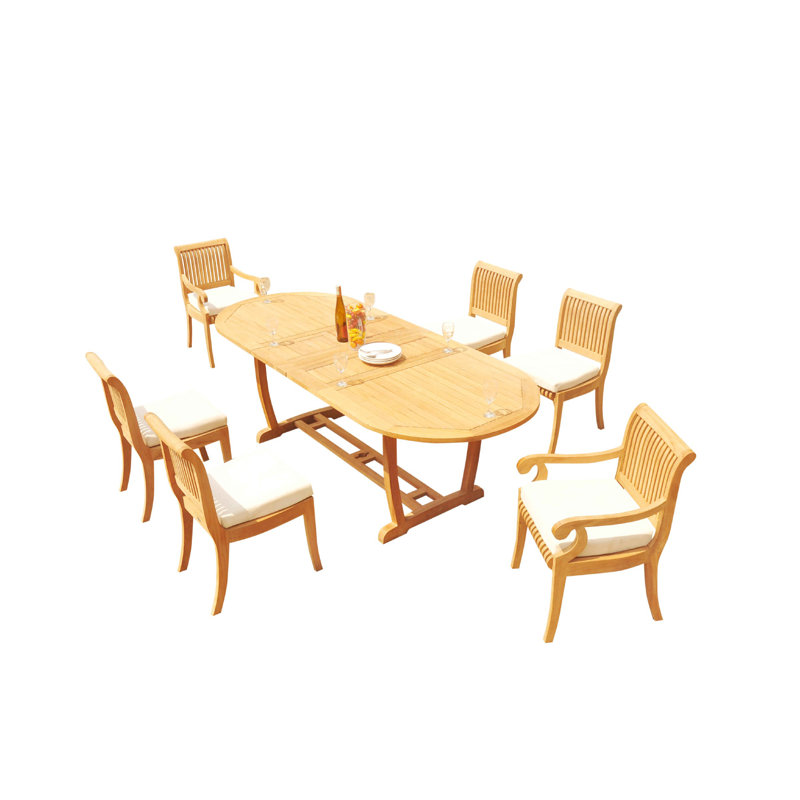 Maskell 6 - Person Teak Wood Patio Dining Set with Oval Table