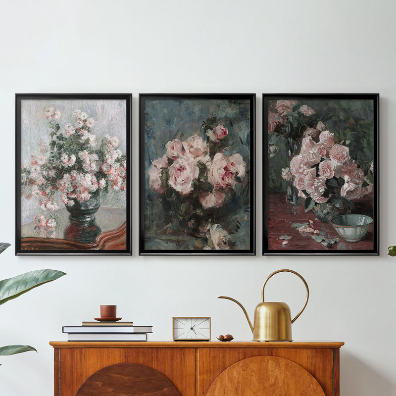 Impression florale rétro CCL XXVI - Toile tendue avec châssis sur mesure - 3 pièces, H 21 po x l 30 po