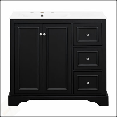 Meuble-lavabo transitionnel de 36 po avec lavabo en céramique, portes à fermeture douce, tablette réglable et tiroirs multiples