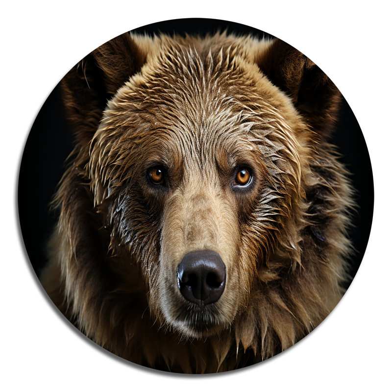 Portrait d'ours - animaux, art en métal rond, H 23 po x l 23 po x P 1 po