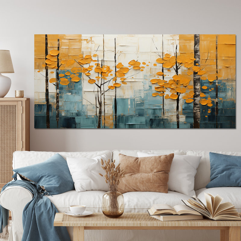 Marlynn «Bold» jaune et gris forêt III - impression, Toile tendue, H 28 po x l 60 po x P 1,5 po