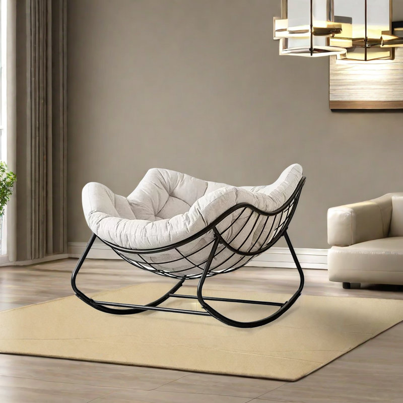 Chaise berçante Lazy Home, Noir, Blanc cassé