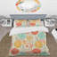 Fleurs orange et bleues rétro - ensemble de housse de couette moderne Mid-Century - microfibre de polyester-388755261