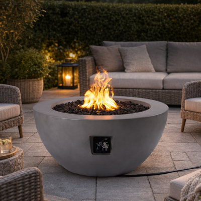 Foyer d'extérieur au propane de 38 po, bol rond en béton de 65 000 BTU avec siège de réservoir, pierre de lave, housse de pluie pour patio
