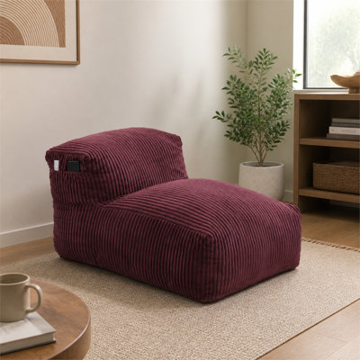 Fauteuil à billes en velours côtelé avec repose-pieds, méridienne en mousse sans cadre, mauve