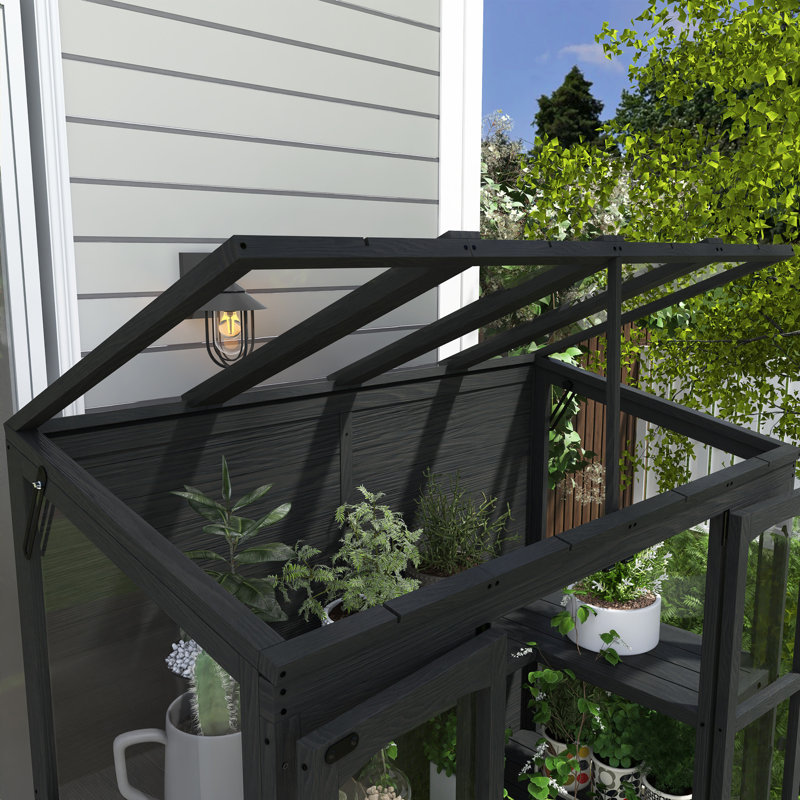 Serre en bois 57,9 "x P 29,1" avec 4 lanterneaux indépendants, Noir