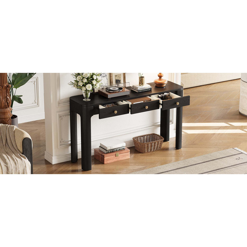 Console rustique avec coins arrondis pour la sécurité, table d'entrée avec 3 tiroirs dissimulés, table de canapé robuste avec des pieds épais pour le couloir et le salon