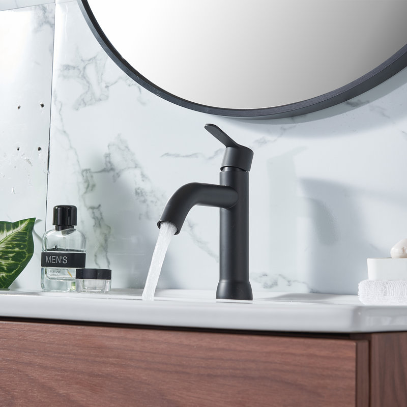 Single Hole Bathroom Faucet with Drain Assembly, Matte Black