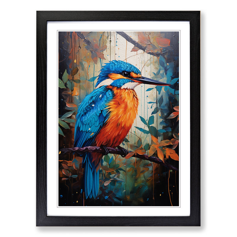 Kingfisher Expressionism Art - Framed Print, Black Framed, 64cm H x 46cm W x 2cm D