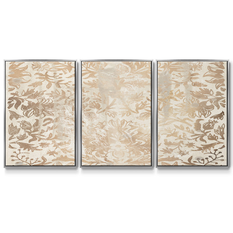 «Walnut Damask I», reproduction sur toile flottante 3 pièces, Argent, H 40 po x l 78 po x P 2 po