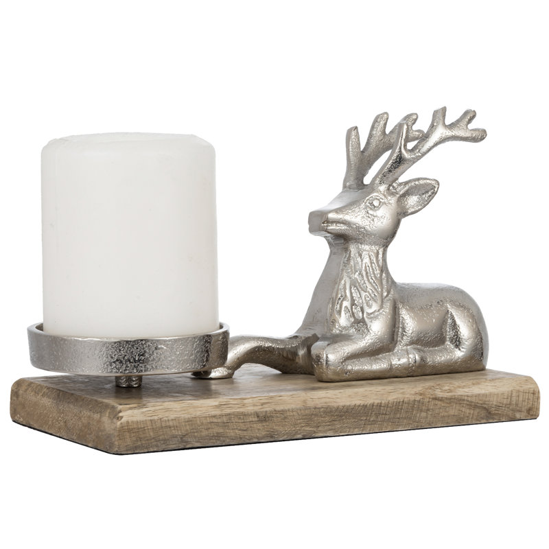 Bougeoirs avec base en bois et figurine de cerf