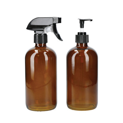 KitchenCraft Living Nostalgia Pump & Spray Bottle Set, Glass, Amber