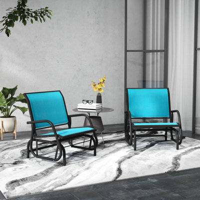 Fauteuil coulissant pour 2 personnes avec cadre en métal et filet respirant, excellent choix pour le jardin, le bord de la piscine, la cour, le balcon, les sièges de balançoire bleus 2, acier avec tissu en filet, patio, structure stable