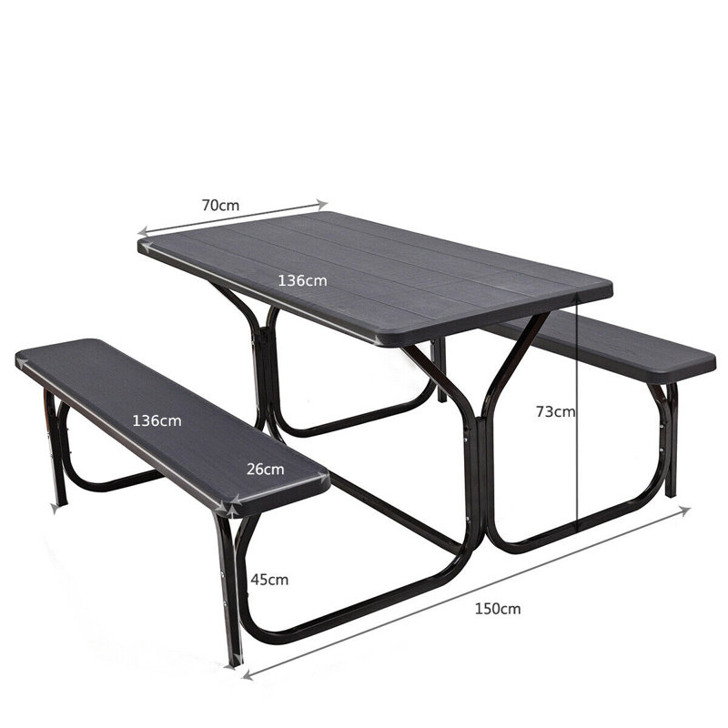 Erwinville Patio Dining Set with Rectangular Table, Black