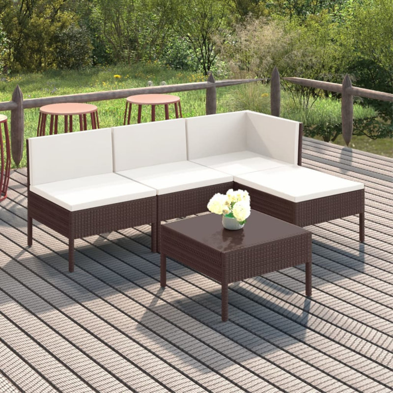 Ensemble de conversation modulaire 5 pièces Tashanika, Blanc, Brun