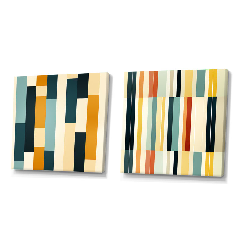 Cristofaro - Ensemble de 2 collages de formes carrées abstraites, H 30 po x l 61 po, Toile tendue