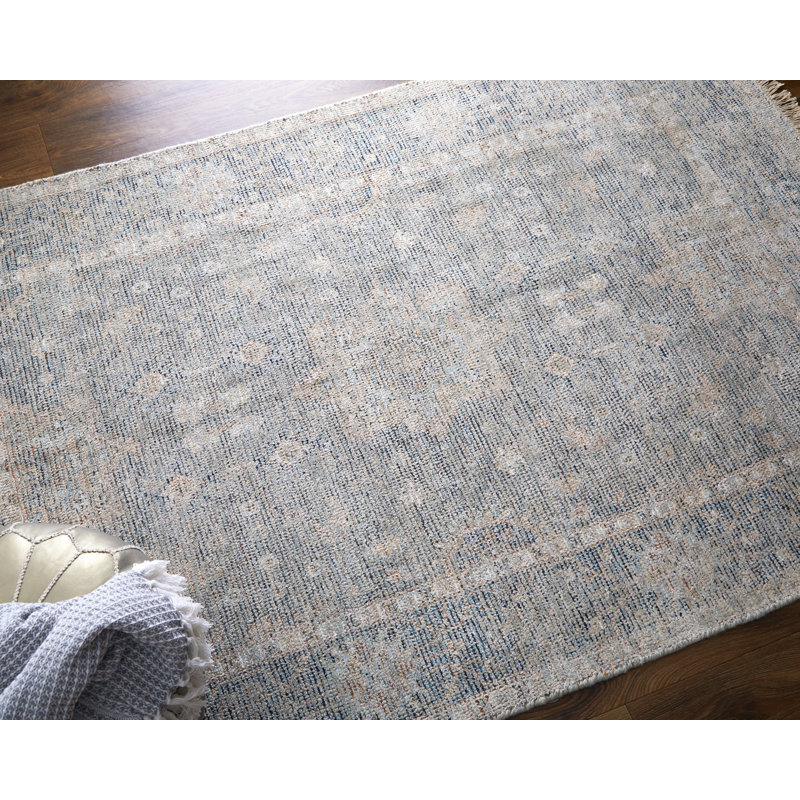 Tapis gris en coton / laine noué à la main Amraj, Rectangle 9 pi x 12 pi