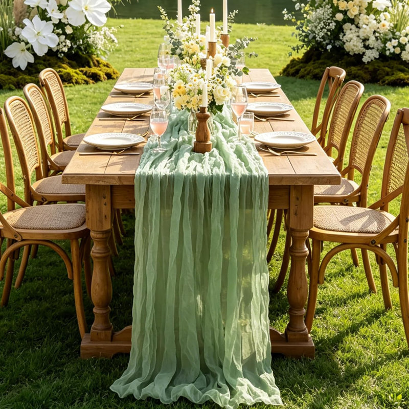 Chemin de table 3 pièces vert sauge, 10 pi chemin de table rustique vert Boho Gauze pour printemps Pâques