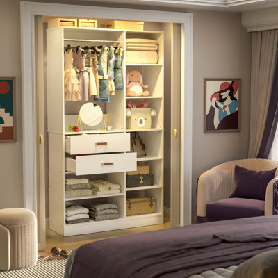 39.4'' W Closet System with Wooden Drawers and Hanging Rods