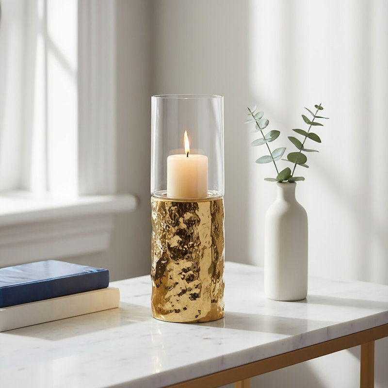 Glass Tabletop Candlestick, 42cm H x 15cm W x 15cm D